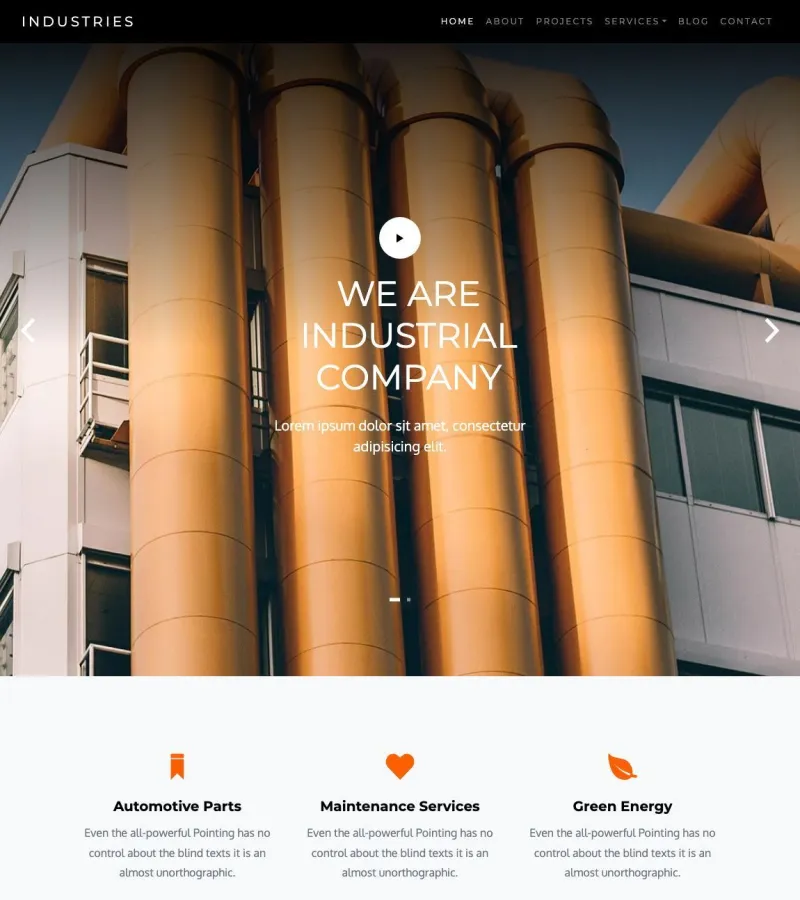 industries website template desktop screenshot