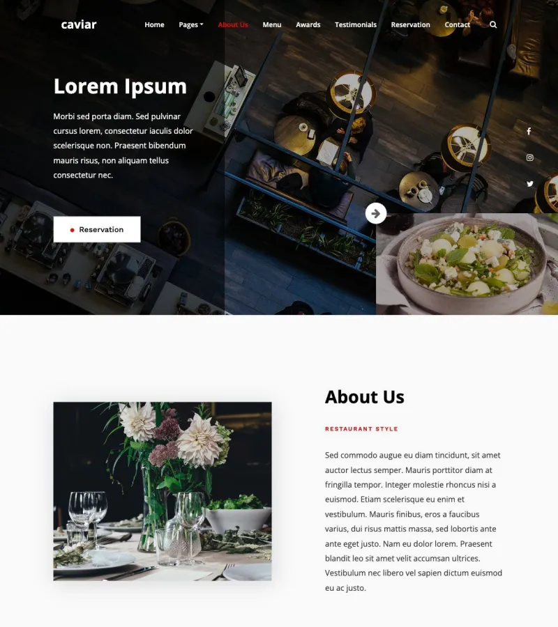 Caviar website template desktop screenshot