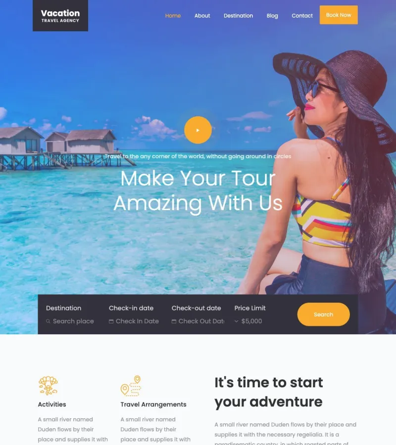 Vacation website template desktop screenshot