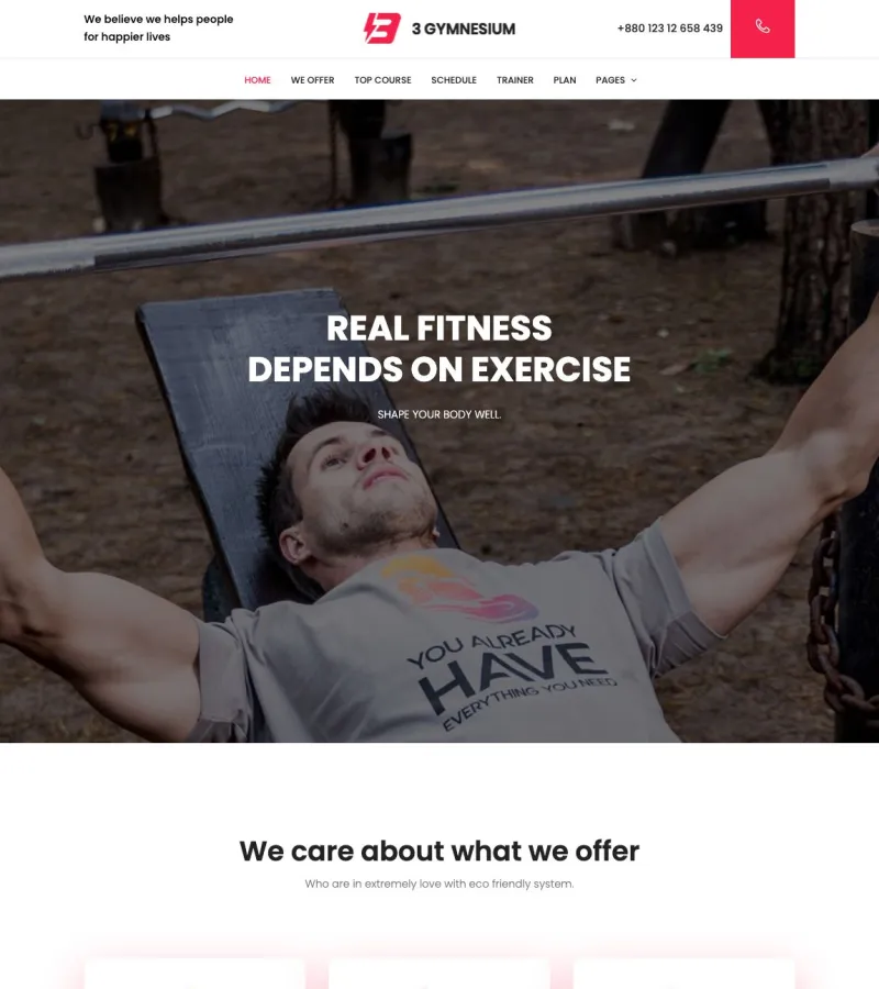 gym website template desktop screenshot