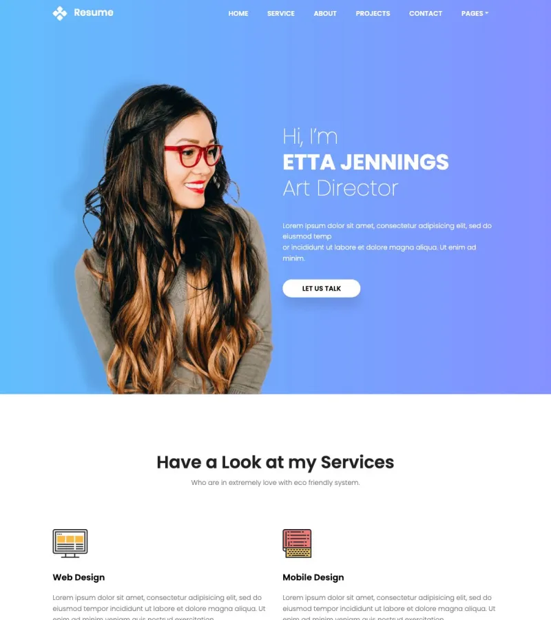 resume website template desktop screenshot