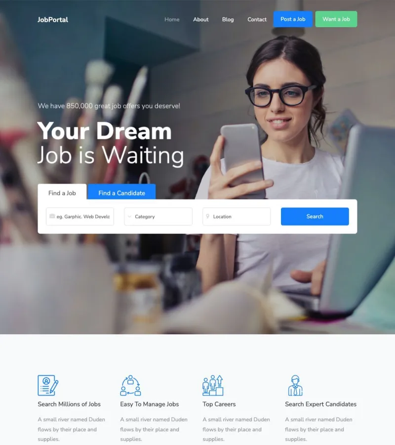 jobportal website template screenshot