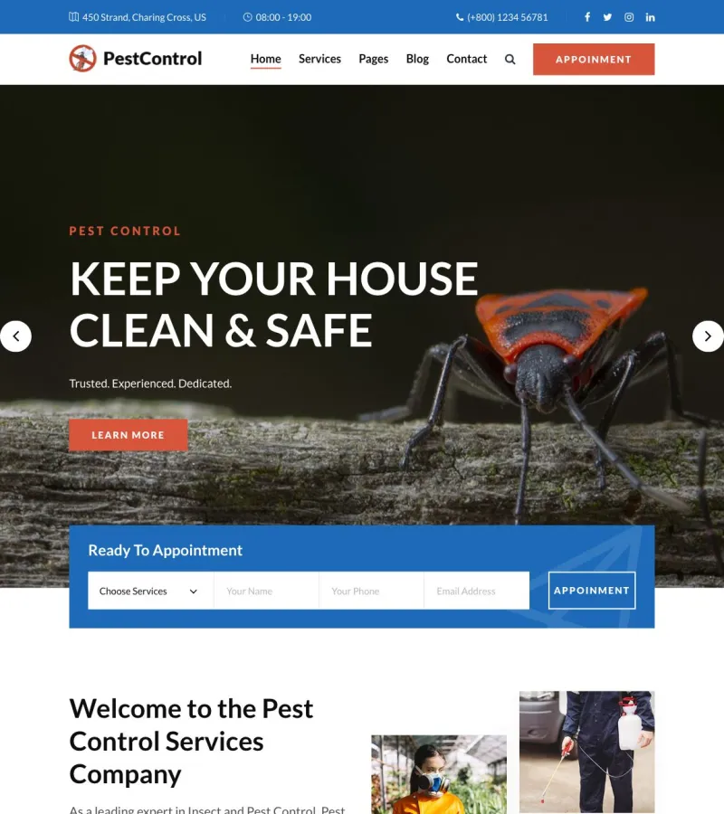 pestcontrol website template desktop screenshot