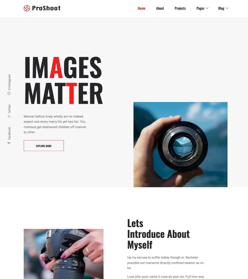 Proshoot website template desktop screenshot