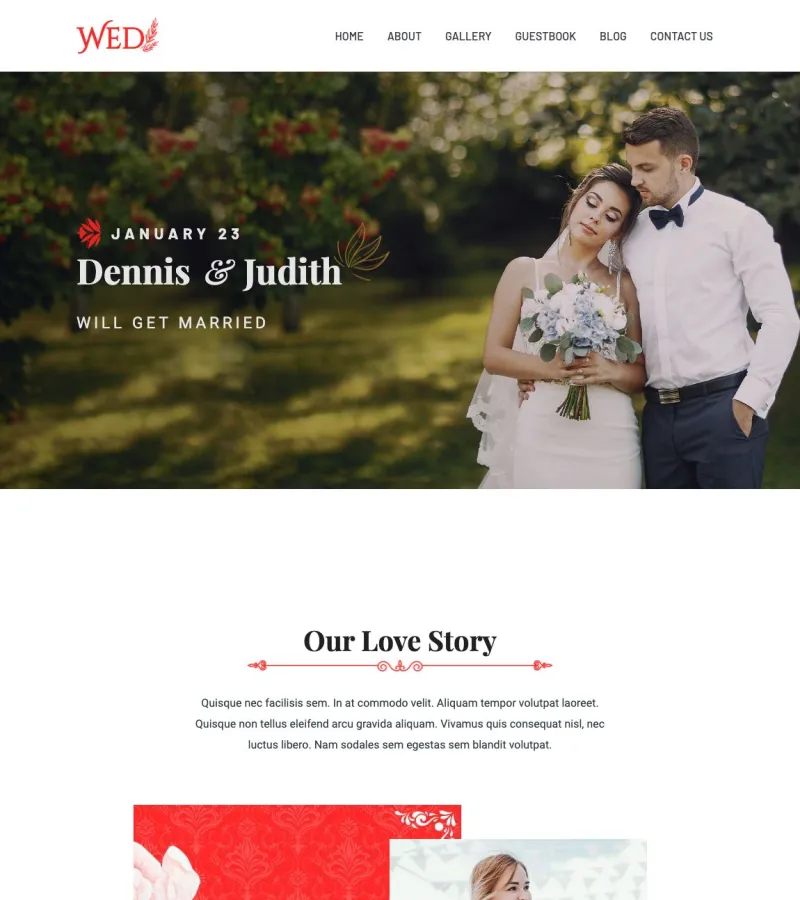 wed website template desktop screenshot