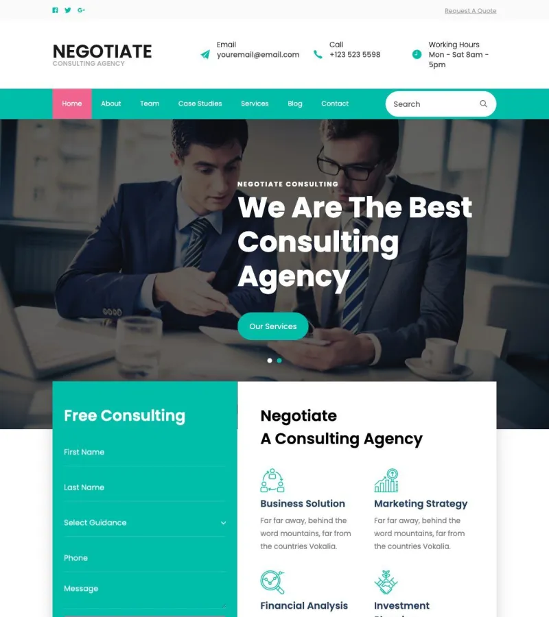 negotiate website template desktop screenshot