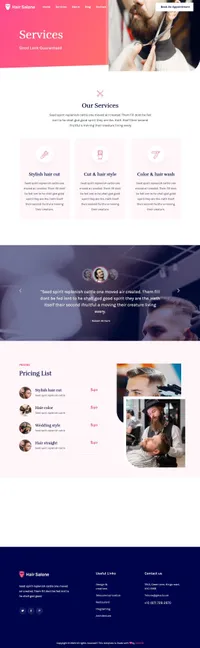 hairsalone mini website template desktop screenshot