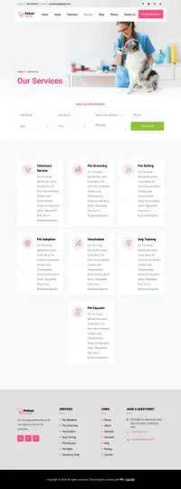 petvet mini website template desktop screenshot