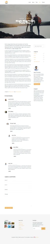 trips mini website template desktop screenshot